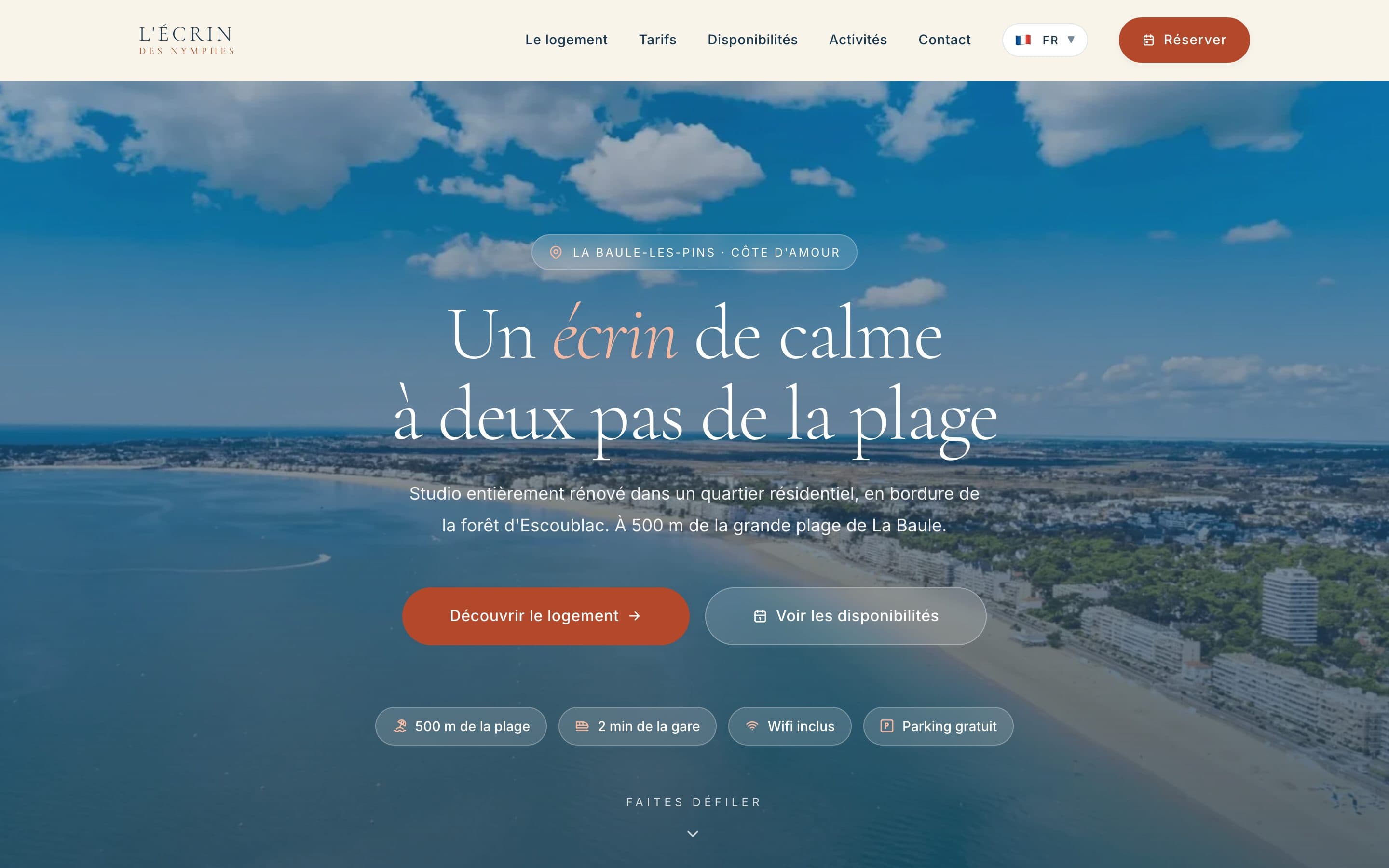 Le site L'Écrin des Nymphes, location saisonnière, la baule
