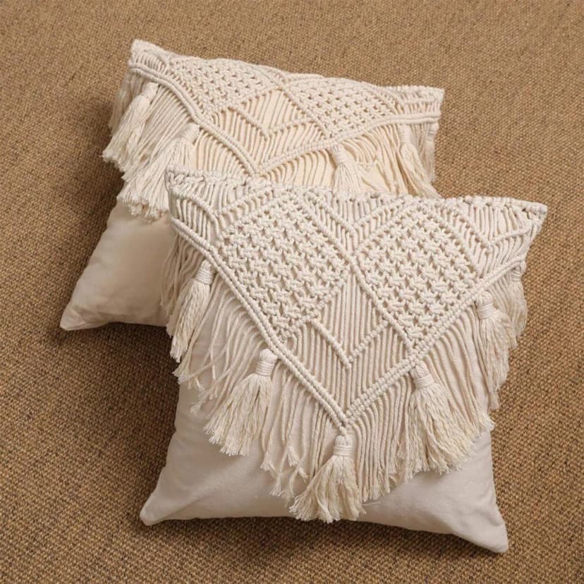 Coussin en Coton Tissé avec Tassels — Décoration Bohème Artisanale