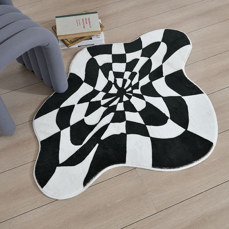 Tapis Rétro Noir et Blanc — Style Vintage et Confort Décoratif