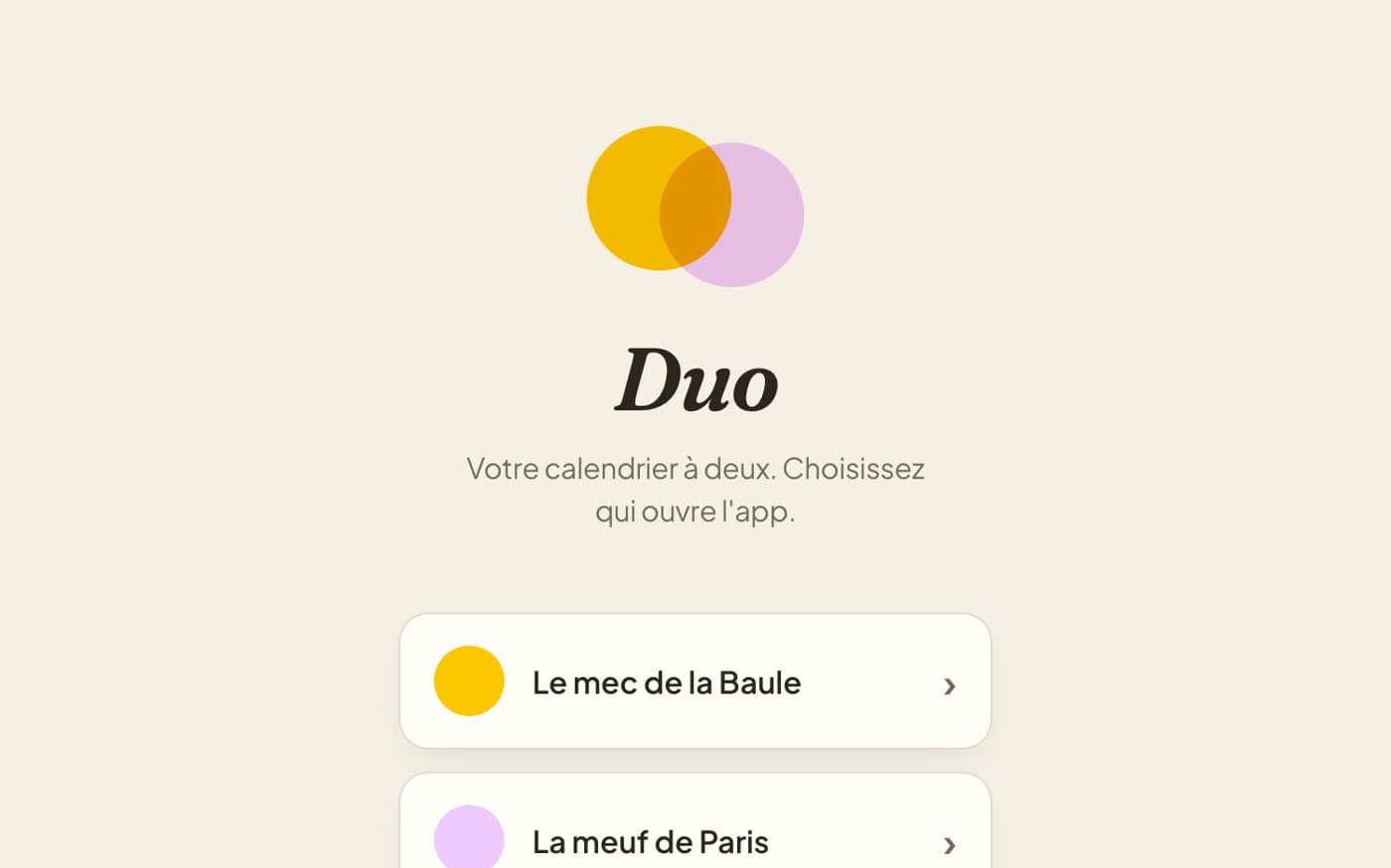 Aperçu du projet Calendrier Duo