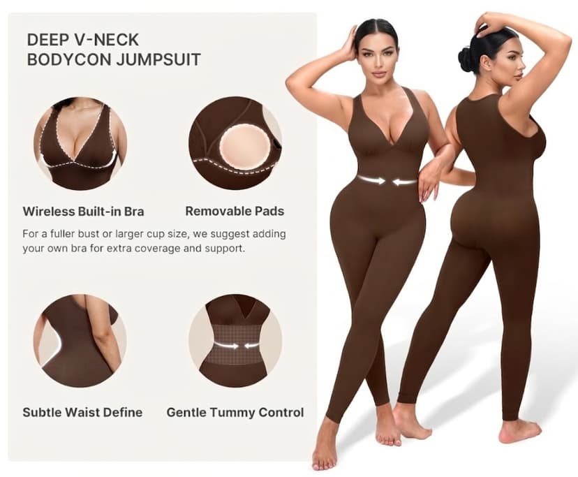 Shapewear Deep V — Contrôle du ventre et soutien poitrine